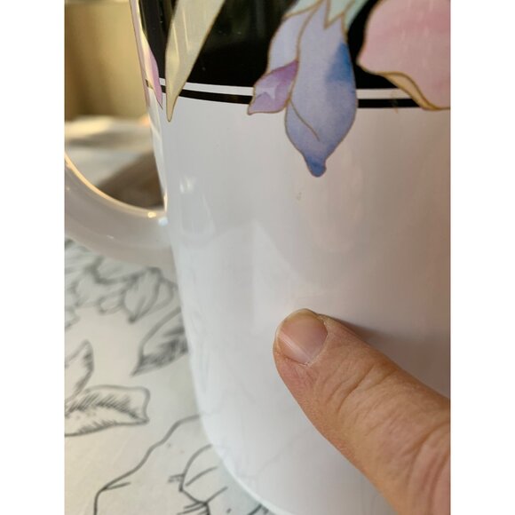 VTG Mikasa One Liter 4 cup Thermal Jug Coffee Pitcher Charisma Black Floral GUC - Picture 12 of 12